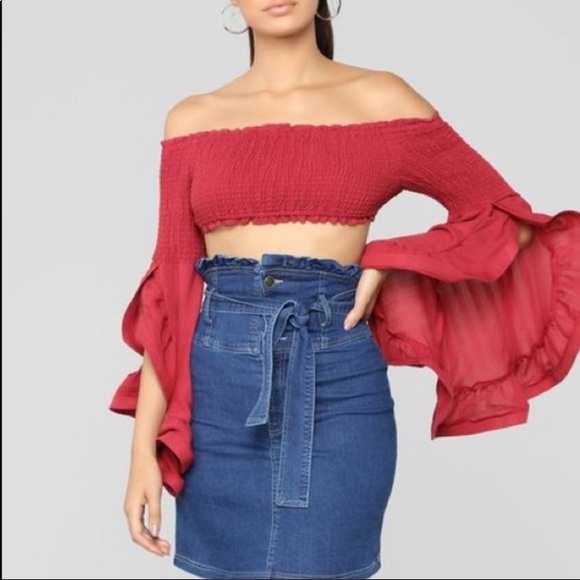Fashion Nova Tops - Fashion Nova Ruffle Bell Sleeve Crop Top Blouse